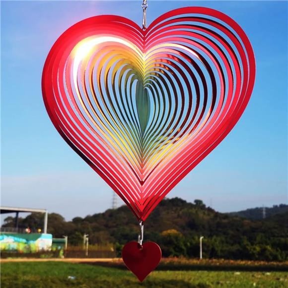 Spinner Red-Yellow Gradient Love Heart | 3D Metal Hanging Wind 8"W x 8"H - Picture 8 of 8